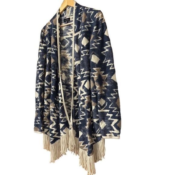 Lucky brand Aztec print fringed brushed knit cardigan M - Picture 2 of 12